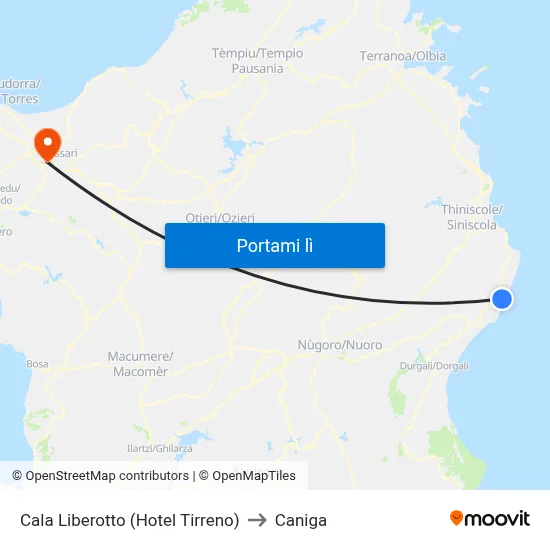 Cala Liberotto (Hotel Tirreno) to Caniga map