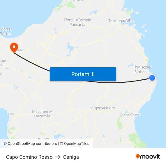 Capo Comino Rosso to Caniga map