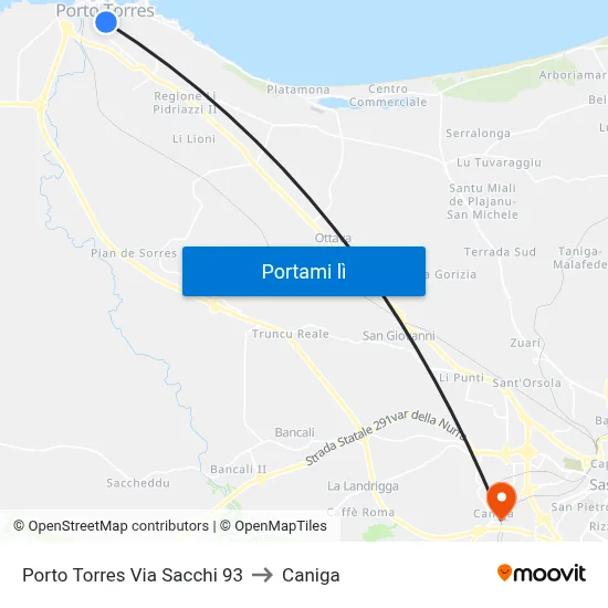 Porto Torres Via Sacchi 93 to Caniga map