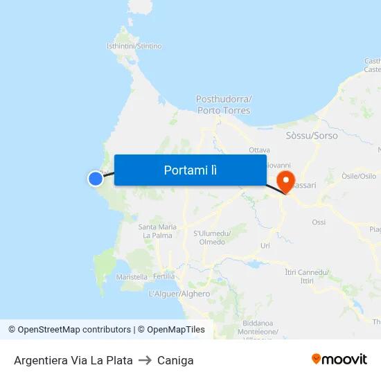 Argentiera Via La Plata to Caniga map