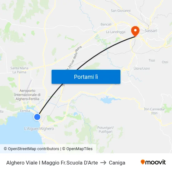 Alghero Viale I Maggio Fr.Scuola D'Arte to Caniga map