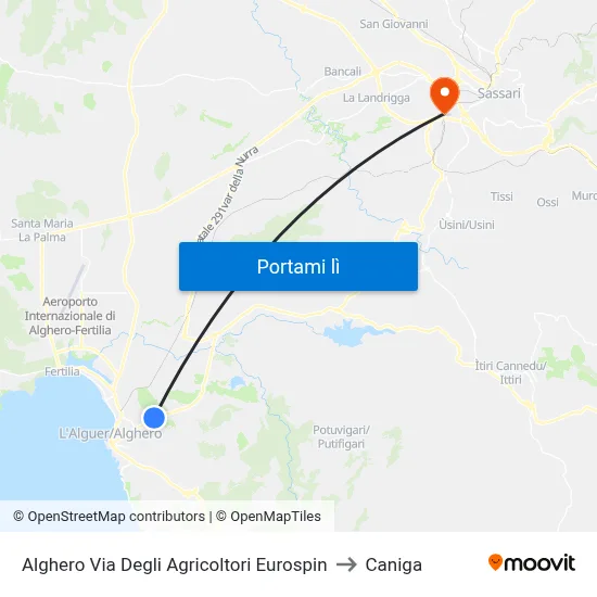 Alghero Via Degli Agricoltori Eurospin to Caniga map
