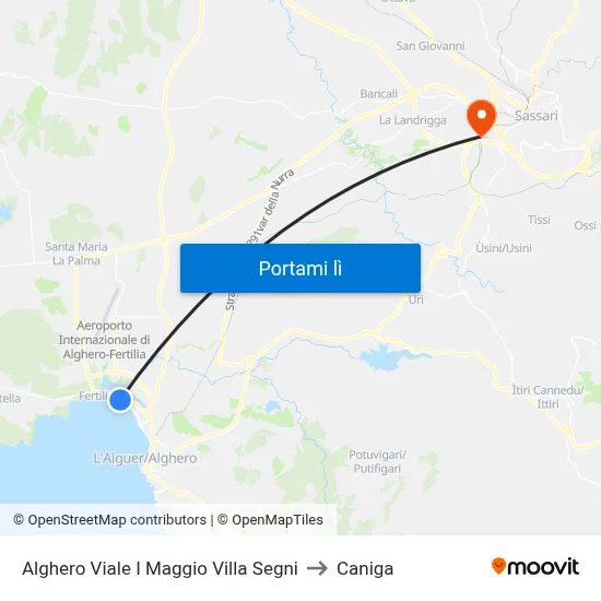 Alghero Viale I Maggio Villa Segni to Caniga map