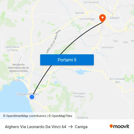 Alghero Via Leonardo Da Vinci 64 to Caniga map