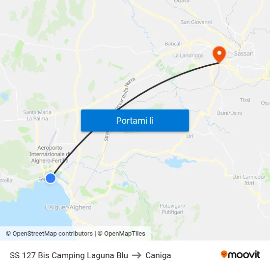 SS 127 Bis Camping Laguna Blu to Caniga map