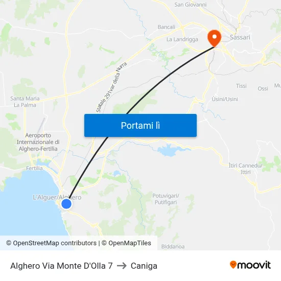 Alghero Via Monte D'Olla 7 to Caniga map