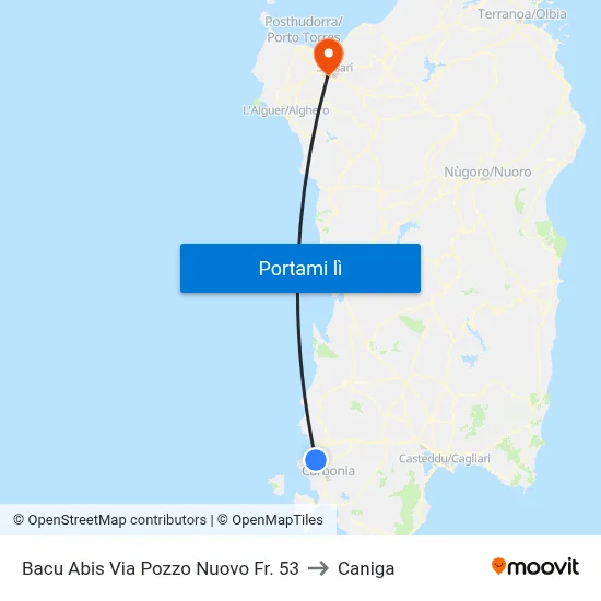 Bacu Abis Via Pozzo Nuovo Fr. 53 to Caniga map