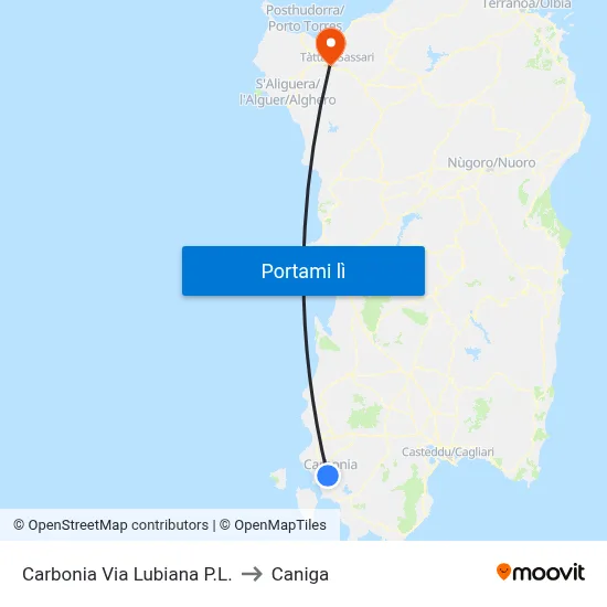 Carbonia Via Lubiana P.L. to Caniga map
