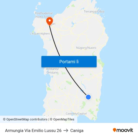 Armungia Via Emilio Lussu 26 to Caniga map