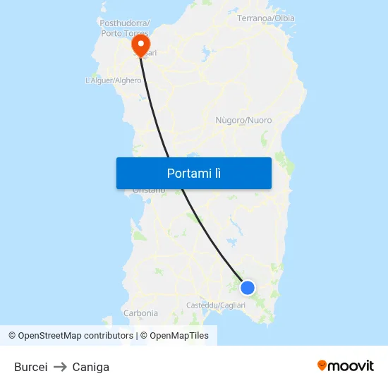Burcei to Caniga map