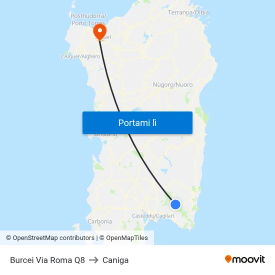 Burcei Via Roma Q8 to Caniga map