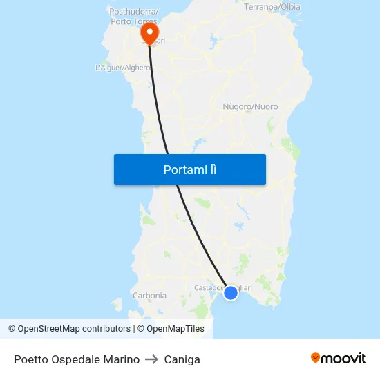Poetto Ospedale Marino to Caniga map