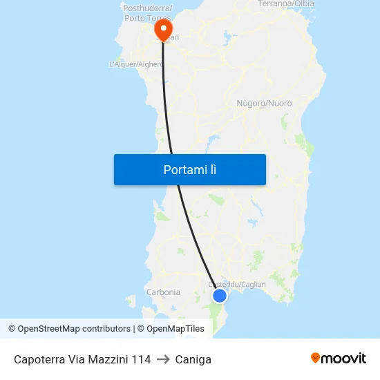 Capoterra Via Mazzini 114 to Caniga map