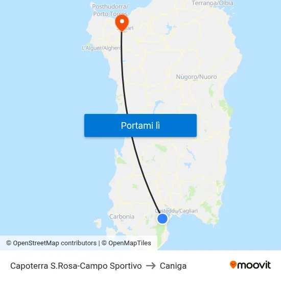 Capoterra S.Rosa-Campo Sportivo to Caniga map