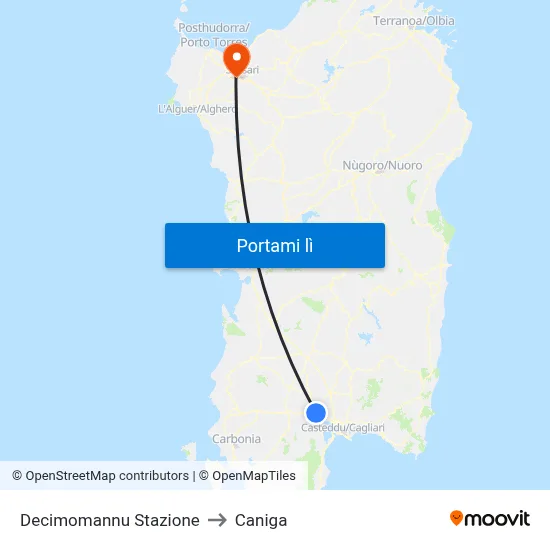 Decimomannu Stazione to Caniga map