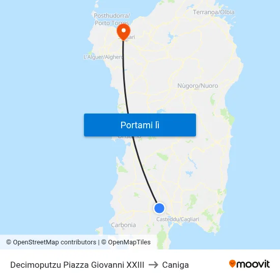 Decimoputzu Piazza Giovanni XXIII to Caniga map