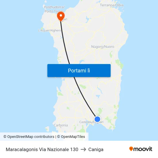 Maracalagonis Via Nazionale 130 to Caniga map