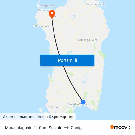 Maracalagonis Fr. Cant.Sociale to Caniga map