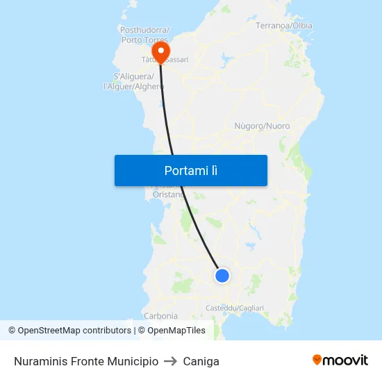 Nuraminis Fronte Municipio to Caniga map