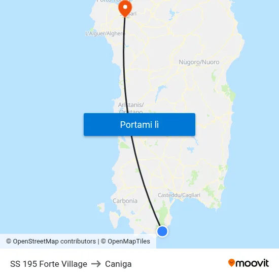 SS 195 Forte Village to Caniga map