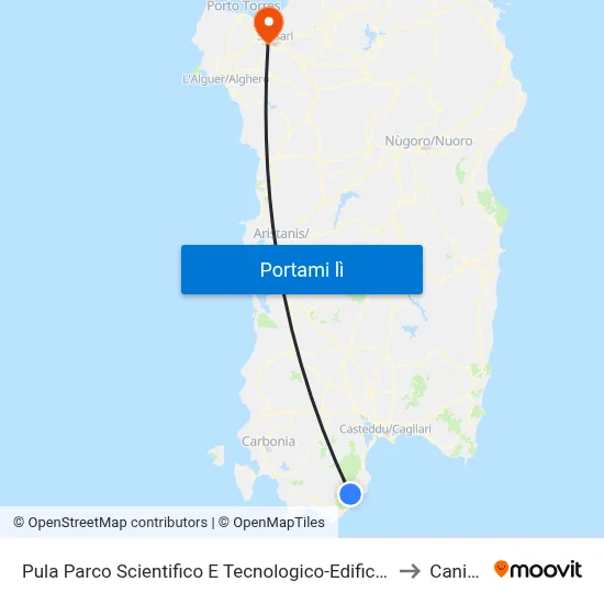 Pula Parco Scientifico E Tecnologico-Edificio 1 to Caniga map