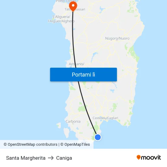 Santa Margherita to Caniga map