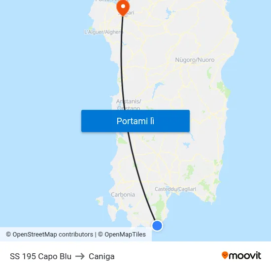 SS 195 Capo Blu to Caniga map
