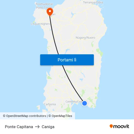 Ponte Capitana to Caniga map