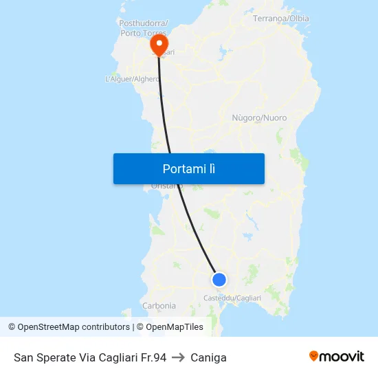 San Sperate Via Cagliari Fr.94 to Caniga map