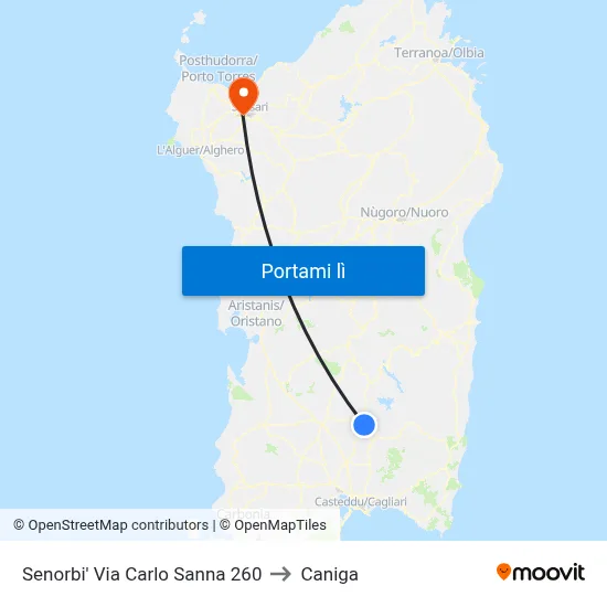 Senorbi' Via Carlo Sanna 260 to Caniga map