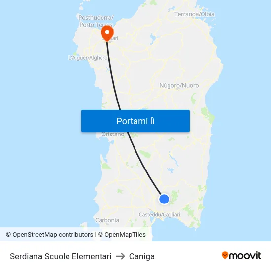 Serdiana Scuole Elementari to Caniga map