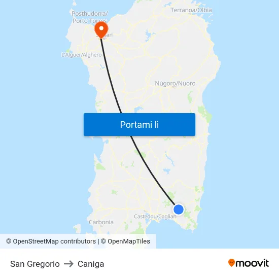 San Gregorio to Caniga map
