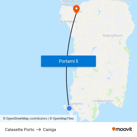Calasetta Porto to Caniga map