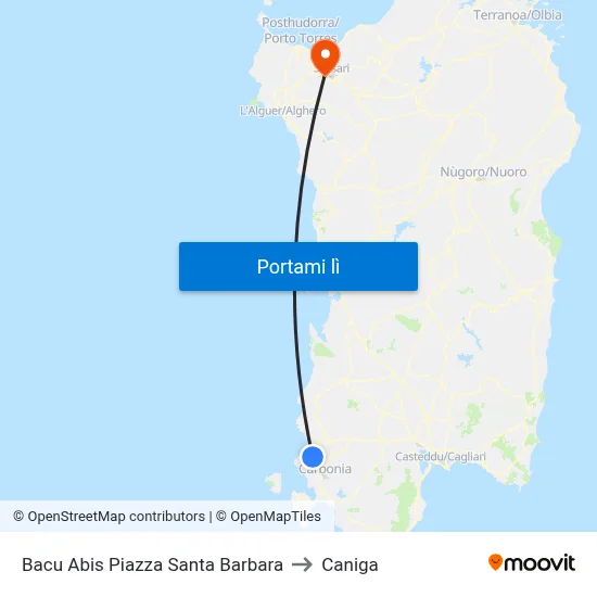 Bacu Abis Piazza Santa Barbara to Caniga map