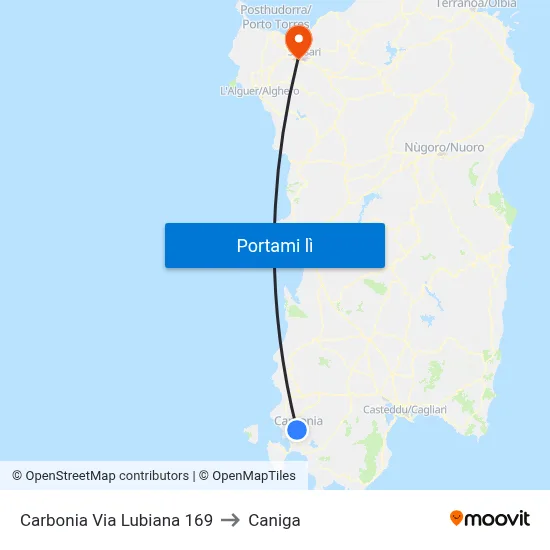 Carbonia Via Lubiana 169 to Caniga map