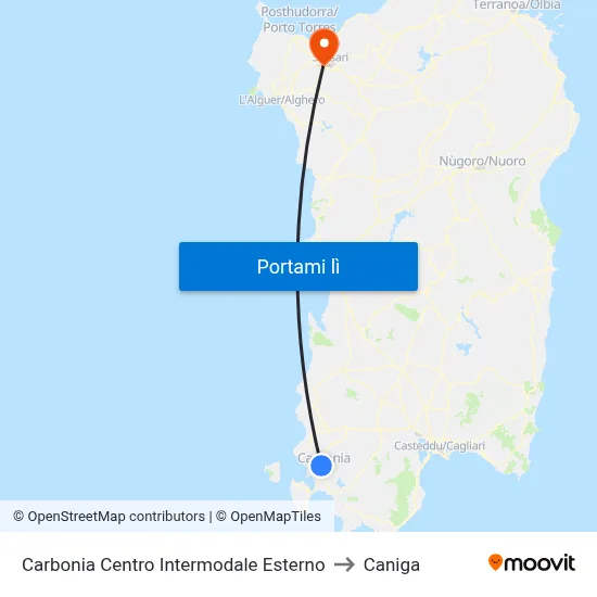 Carbonia Centro Intermodale Esterno to Caniga map