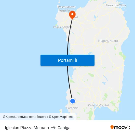 Iglesias Piazza Mercato to Caniga map