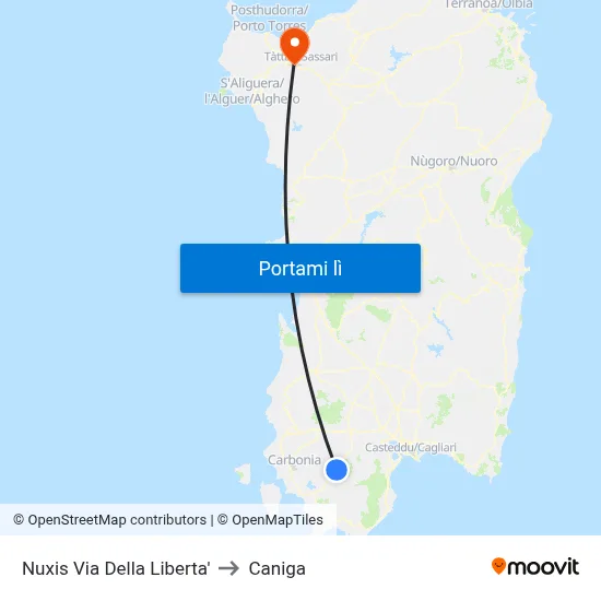 Nuxis Via Della Liberta' to Caniga map