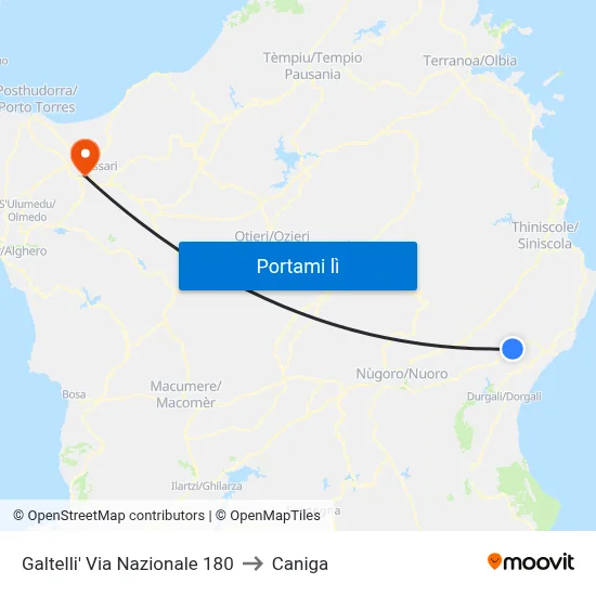 Galtelli' Via Nazionale 180 to Caniga map