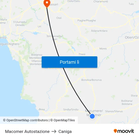 Macomer Autostazione to Caniga map