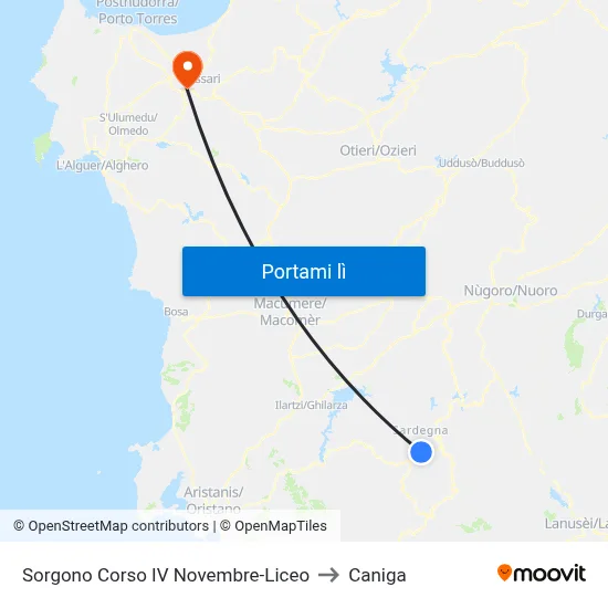 Sorgono Corso IV Novembre-Liceo to Caniga map