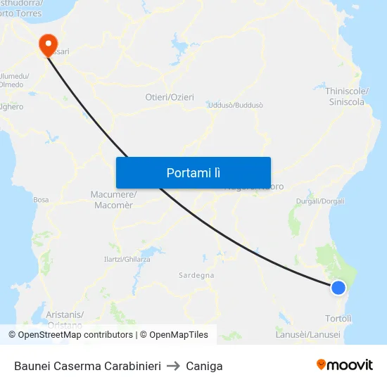 Baunei Caserma Carabinieri to Caniga map