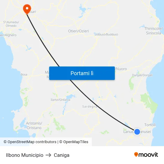 Ilbono Municipio to Caniga map