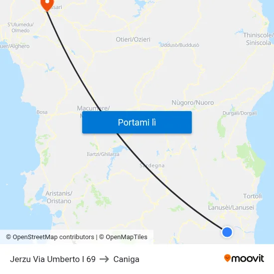 Jerzu Via Umberto I 69 to Caniga map