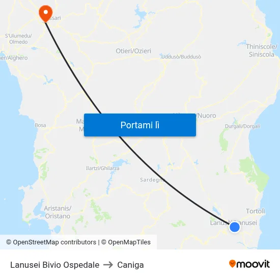 Lanusei Bivio Ospedale to Caniga map