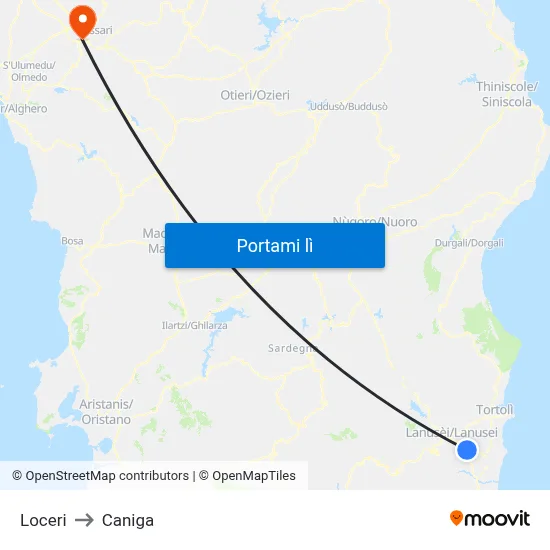 Loceri to Caniga map