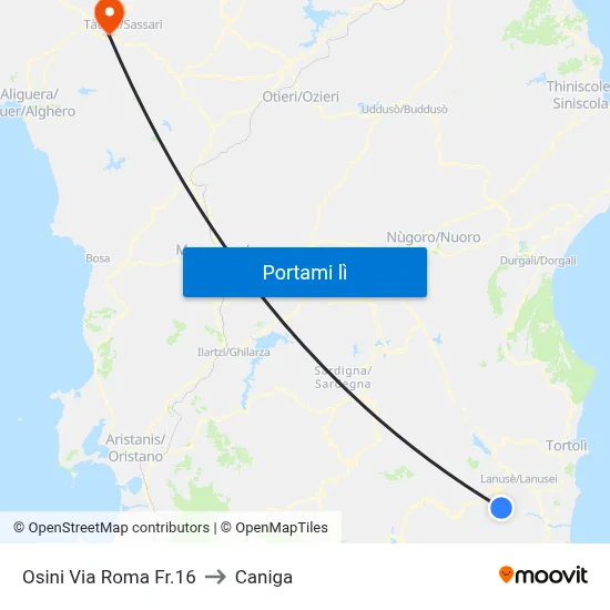 Osini Via Roma Fr.16 to Caniga map