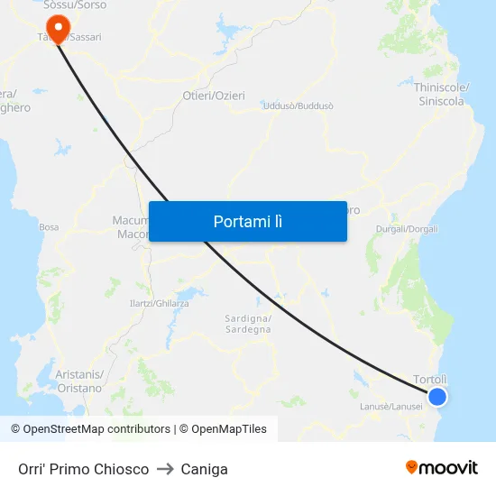 Orri' Primo Chiosco to Caniga map