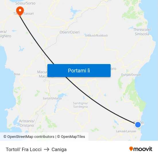 Tortoli' Fra Locci to Caniga map