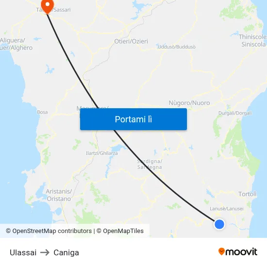 Ulassai to Caniga map